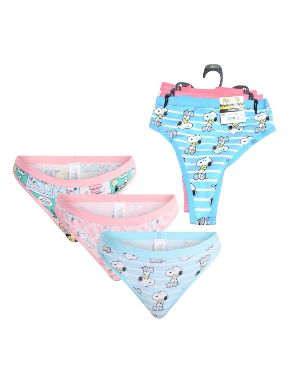 Peanuts Pink & Light Blue Woman Snoopy Thong Briefs - 3-Pack